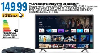 Eurospin Televisore 32" Smart United LED32HS82A11 offerta