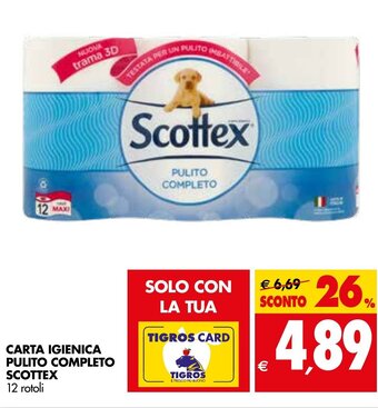 Tigros Scottex Carta Igienica Pulito Completo 12 rotoli offerta