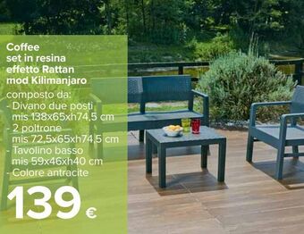 Coffe set in resina effetto rattan mod kilimanjaro