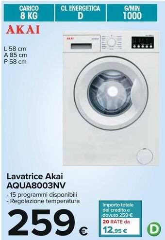 Carrefour Iper Lavatrice akai aqua8003nv offerta