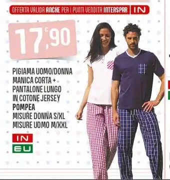 Pigiama uomo/donna manica corta+ pantalone lungo in cotone jersey pompea