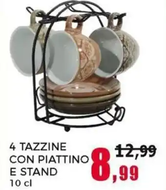 4 Tazzine Con Piattino e stand 10 cl