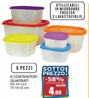 6 Contenitori Quadrati 8,5-10-12,5 15-18-22 cm