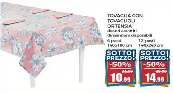Tovaglia Con Tovaglioli Ortensia 6 posti 140x180 cm