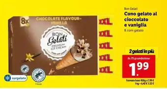Lidl Bon gelati cono gelato al cioccolato e vaniglia 8x75g offerta