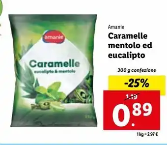 Lidl Amanie caramelle mentolo ed eucalipto 300g offerta