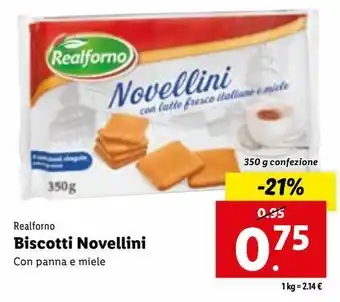 Lidl Realforno biscotti novellini con panna e miele 350g offerta