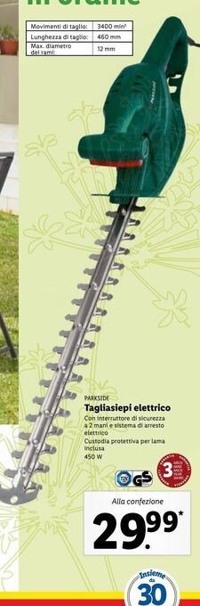 Lidl Parkside tagliasiepi elettrico offerta