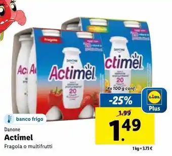 Lidl Danone actimel fragola o multifrutti 4x100g offerta
