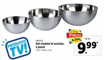 Lidl Ernesto set ciotole in acciaio, 3 pezzi offerta