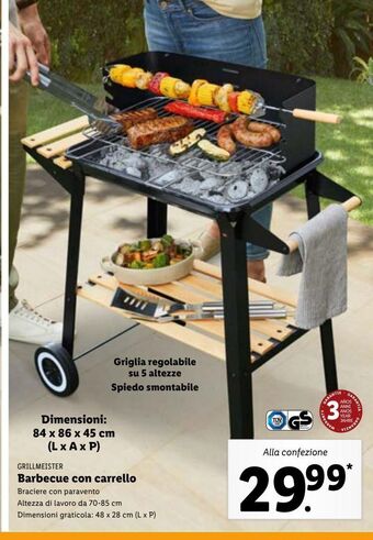 Lidl Grillmeister barbecue con carrello offerta