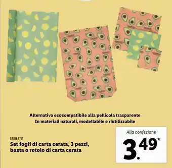 Lidl Ernesto set fogli di carta cerata, 3 pezzi, busta o rotolo di carta cerata offerta
