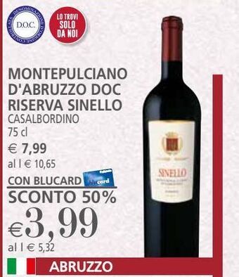 Montepulciano d'abruzzo doc riserva sinello casalbordino 75 cl