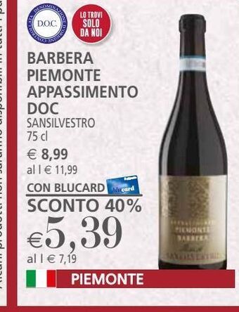 Barbera piemonte appassimento doc sansilvestro 75 cl
