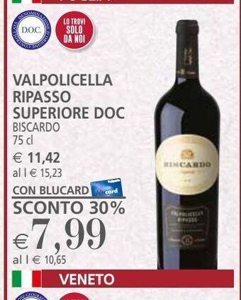 Il Gigante Valpolicella ripasso superiore doc biscardo 75 cl offerta
