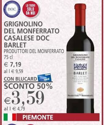 Grignolino del monferrato casalese doc barlet produttori del monferrato 75 cl