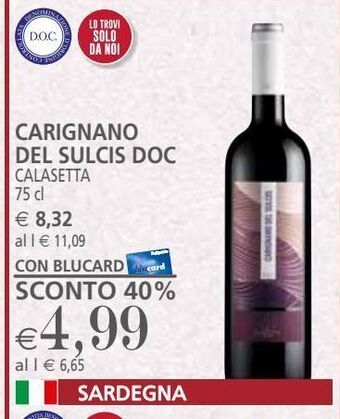 Carignano del sulcis doc calasetta 75 cl