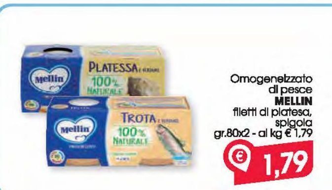 Despar Omogeneizzato di pesce mellin filetti di plastesa spigola gr 80 x 2 offerta