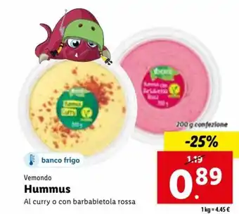 Lidl Vemondo Hummus Al curry o con barbabletola rossa 200 g offerta