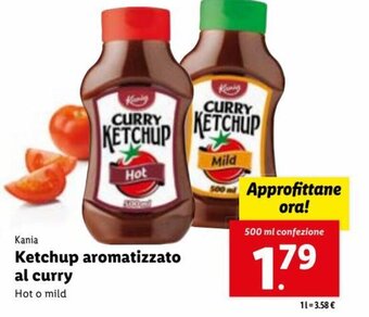 Lidl Kania Ketchup aromatizzato al curry Hot o mild 500 ml offerta