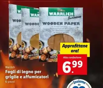 Lidl Warrlich Fogli di legno per griglie e affumicatori 6 pezzi offerta