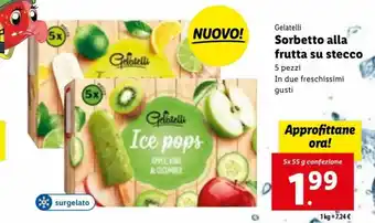 Lidl Gelatelli Sorbetto alla frutta su stecco 5 pezzi 55 g offerta