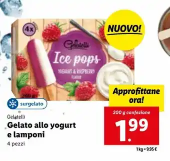 Lidl Gelatelli Gelato allo yogurt e lamponi 4 pezzi 200 g offerta