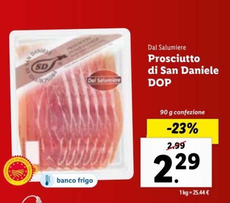 Dal Salumiere Prosciutto di San Daniele DOP 90 g offerta di Lidl