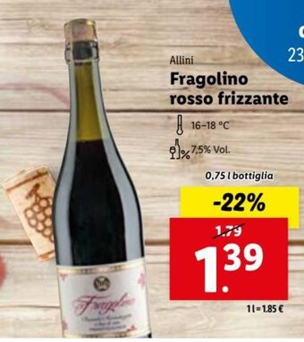 Lidl Allini Fragolino rosso frizzante 0,75 l offerta