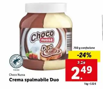 Lidl Choco Nussa Crema spalmabile Duo 750 g offerta