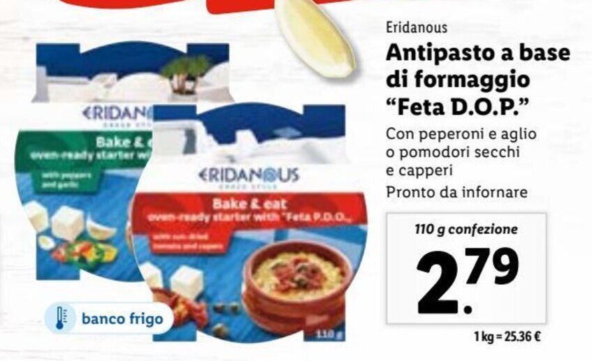 Eridanous Antipasto a base di formaggio "Feta D.O.P." 110 g offerta di Lidl