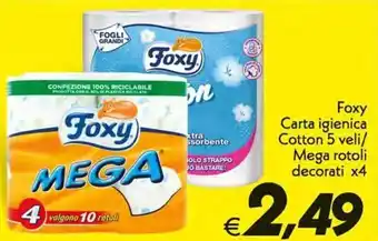 Iper Super Conveniente Foxy Carta igienica Cotton 5 veli/Mega rotoli decorati x4 offerta