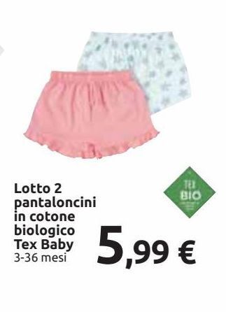 Lotto 2 pantaloncini in cotone biologico tex baby