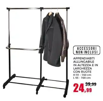 Happy Casa Appendiabiti Allungabile in Altezza e in Larghezza Con Ruote H 91 - 160 cm/L 93 - 168 cm offerta