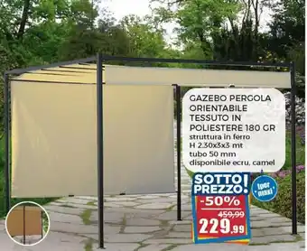 Happy Casa Gazebo Pergola Orientabile Tessuto in Poliestere 180 gr H 2,30x3x3 mt offerta