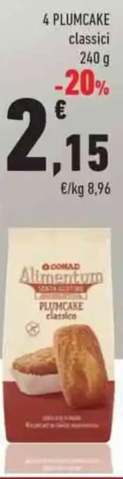 Conad Conad Alimentum Senza Glutine 4 Plumcake classici 240 g offerta