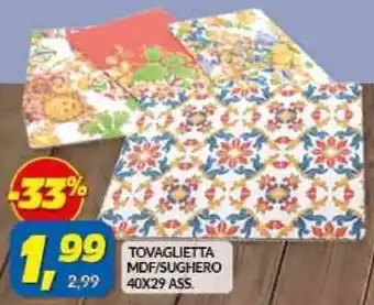 Risparmio Casa Tovaglietta Mdf/Sughero 40x29 Ass. offerta