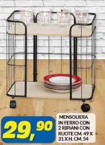 Risparmio Casa Mensoliera In Ferro Con 2 Ripiani Con Ruote cm. 49 x 31 x h.cm 54 offerta