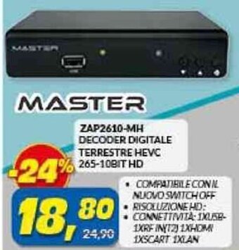 Master ZAP2610-MH Decoder Digitale Terrestre Hevc 265-10Bit HD
