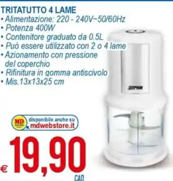 MD Discount Tritatutto 4 Lame Mis. 13x13x25 cm offerta