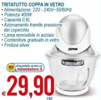 MD Discount Tritatutto Coppa In Vetro Potenza 400W offerta