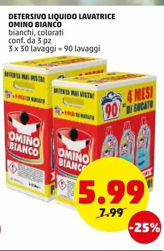 PENNY Detersivo liquido lavatrice omino bianco conf. da 3pz offerta