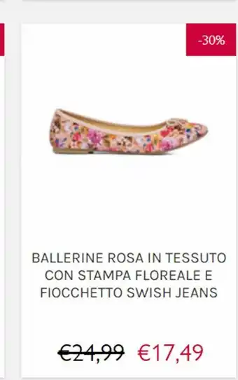 Ballerine rosa in tessuto con stampa floreale e fioacchietto swish jeans