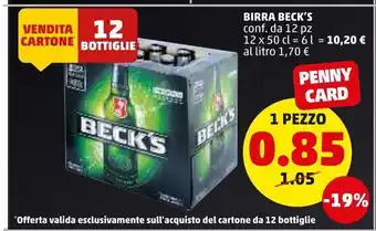 PENNY Birra beck's conf. da 12pz offerta