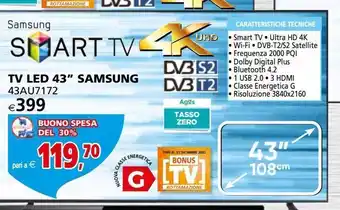 Il Gigante Tv led 43” samsung 43au7172 offerta
