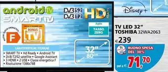 Tv led 32” toshiba 32wa2063