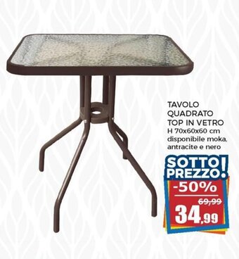 Happy Casa Tavolo Quadrato Top in Vetro H 70x60x60 cm offerta