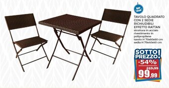 Happy Casa Tavolo Quadrato Con 2 Sedie Richiudibili Effetto Rattan - tavolo H 70x60x60 cm sedia H 79x40x40 cm offerta