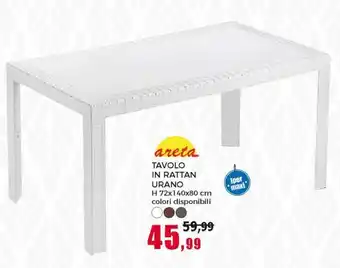 Happy Casa Areta Tavolo in Rattan Urano H 72x140x80 cm offerta