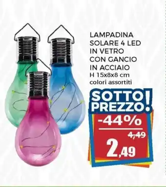 Happy Casa Lampadina Solare 4 LED in Vetro con Gancio in Acciaio H 15x8x8 cm offerta